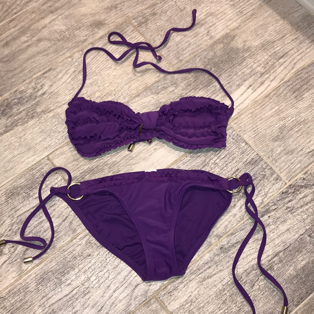 Purple ruffle bikini